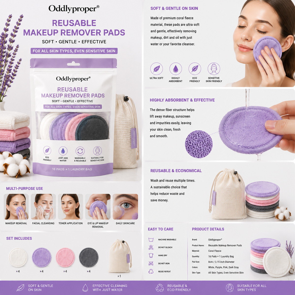 Oddlyproper® Reusable Makeup Remover Pads
