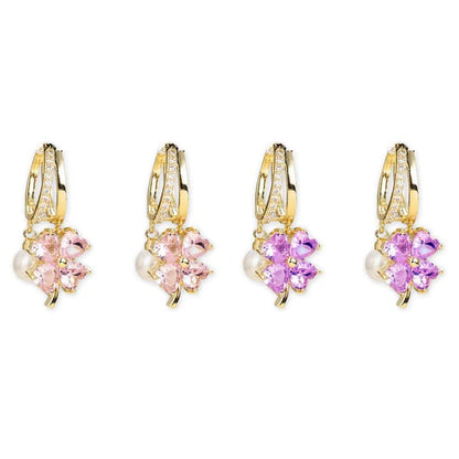 ✅ Trusted Choice丨Germanium Earrings Lymphatic Magnetotherapy for Weight Loss Purple Crystal Four-Leaf Flower Pearl New Light Luxury Ear Accessor