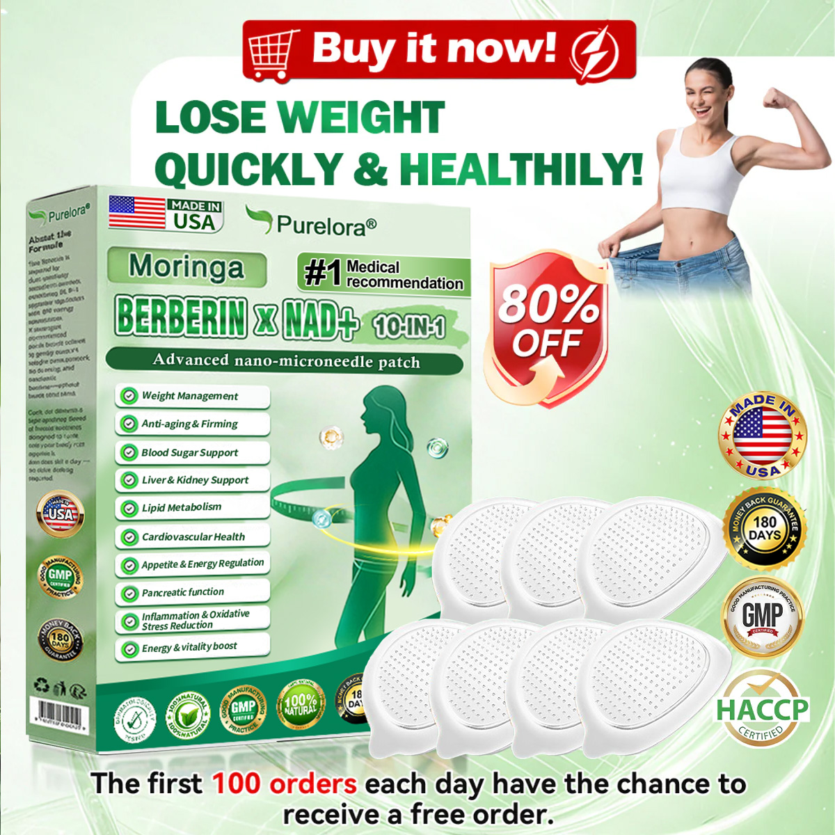 ⭐ Top Rated | Purelora® Moringa Berberine × NAD⁺ 10-in-1 Nano Microneedle Patch (Just once daily, visible changes in 7 days) ✅ Supports weight management, loose skin, diabetes care, sleep apnea, joint comfort, and more