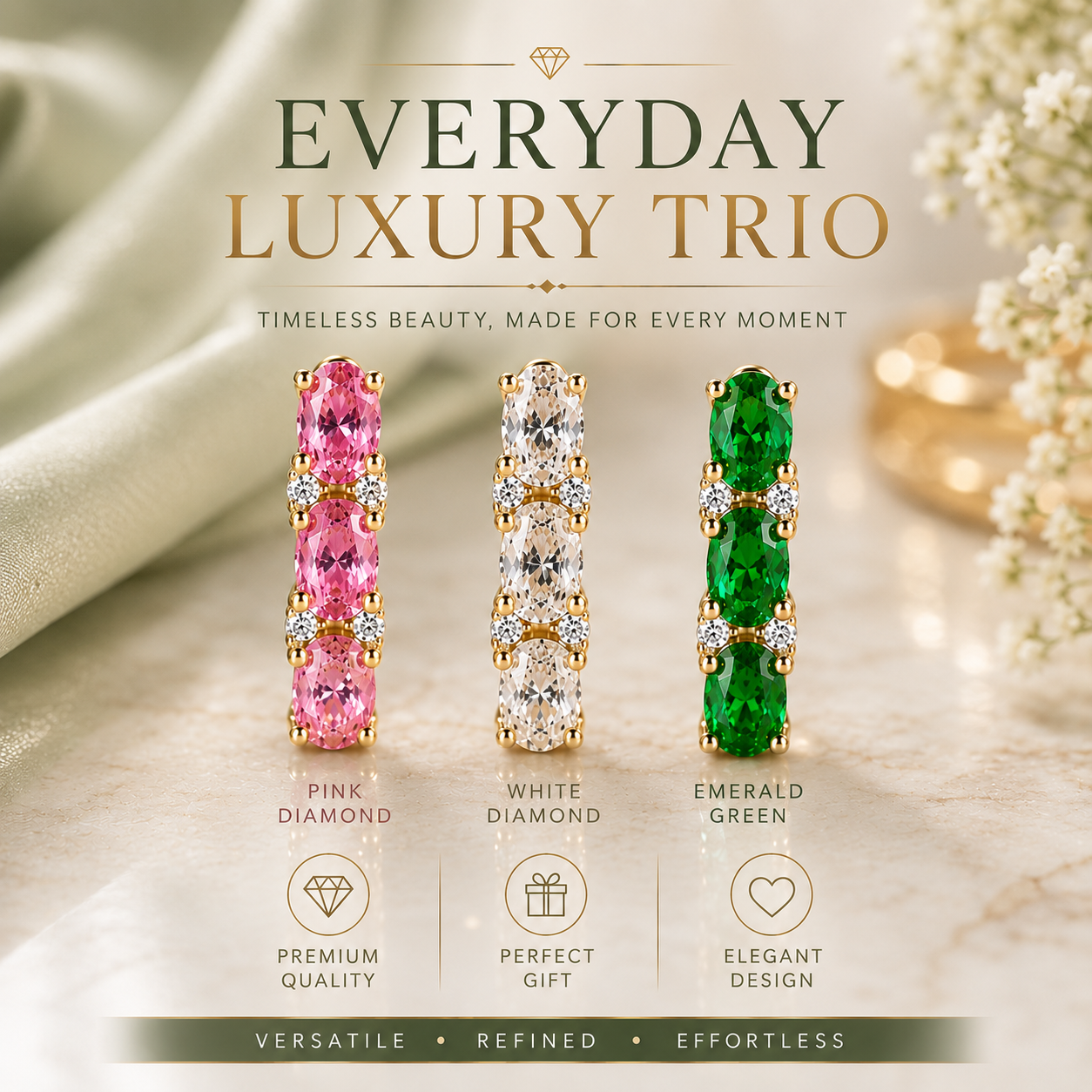 ✨3 PAIRS💎Pink＆White＆Green