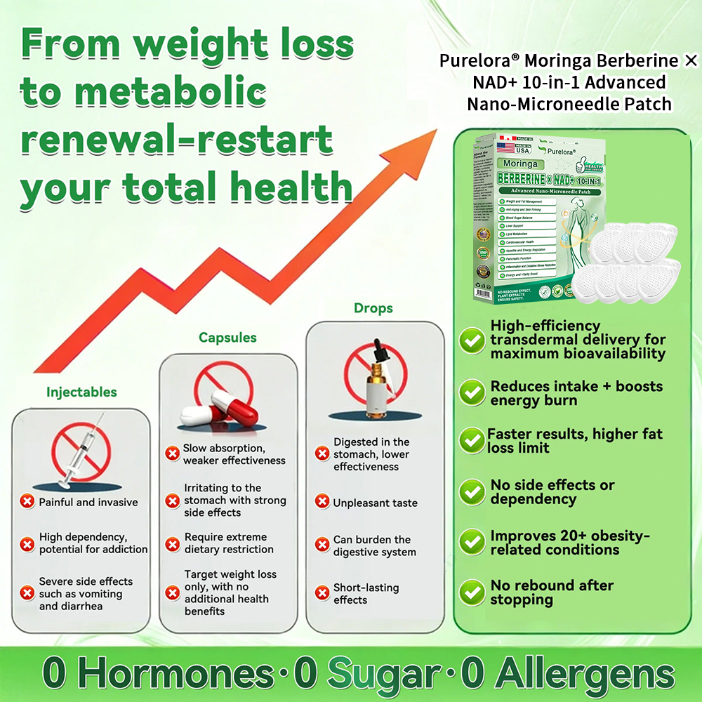 🔥 Customer Favorite | Purelora® Moringa Berberine × NAD⁺ 10-in-1 Nano Microneedle Patch (Just once daily, visible changes in 7 days) ✅ Supports weight management, loose skin, diabetes care, sleep apnea, joint comfort, and more