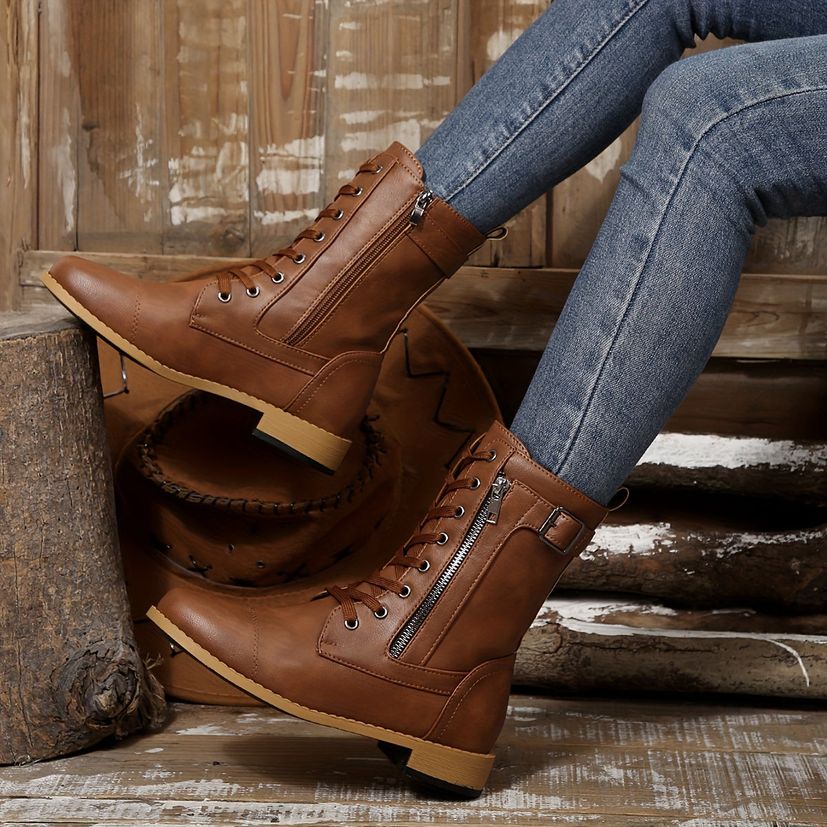 🔥Letzter Tag: 50 % Rabatt – Damen-Lederstiefel mit Reißverschluss – Weite Passform, gepolsterte Sohle zur Schmerzlinderung beim Reiten