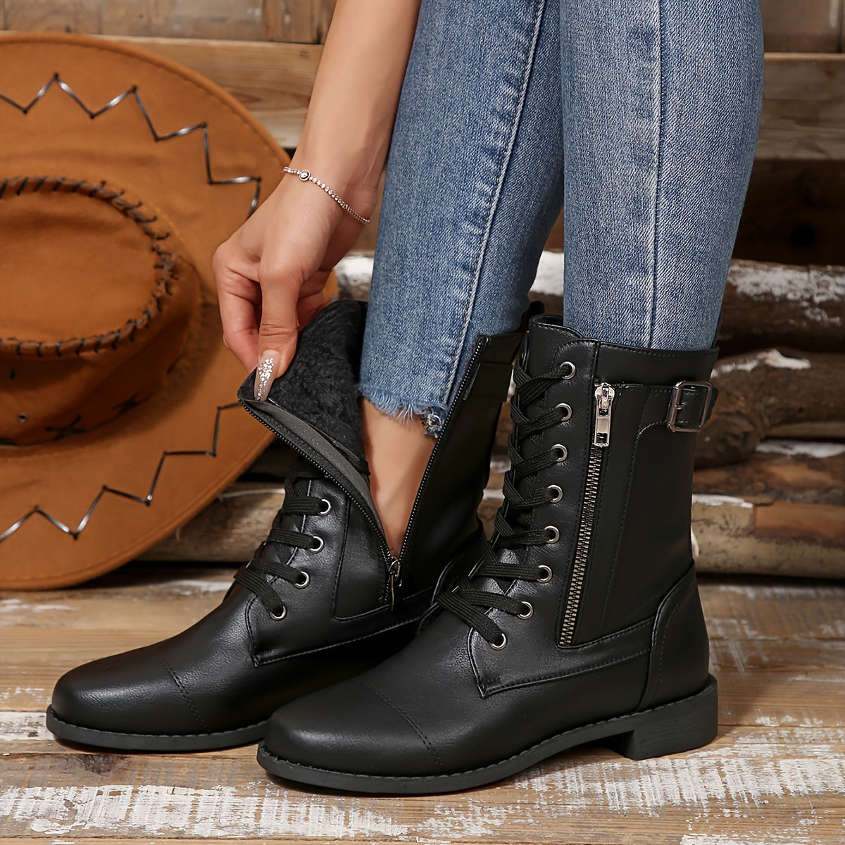 🔥Letzter Tag: 50 % Rabatt – Damen-Lederstiefel mit Reißverschluss – Weite Passform, gepolsterte Sohle zur Schmerzlinderung beim Reiten