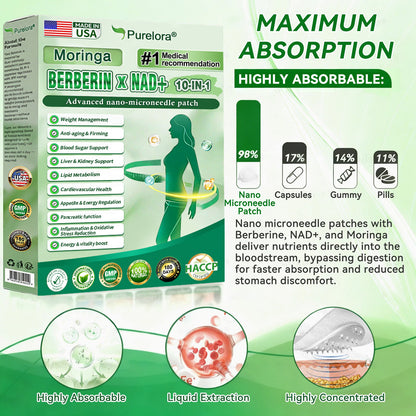🔥🔥 New Arrival | Purelora® Moringa Berberine × NAD⁺ 10-in-1 Nano Microneedle Patch (Just once daily, visible changes in 7 days) ✅ Supports weight management, loose skin, diabetes care, sleep apnea, joint comfort, and more