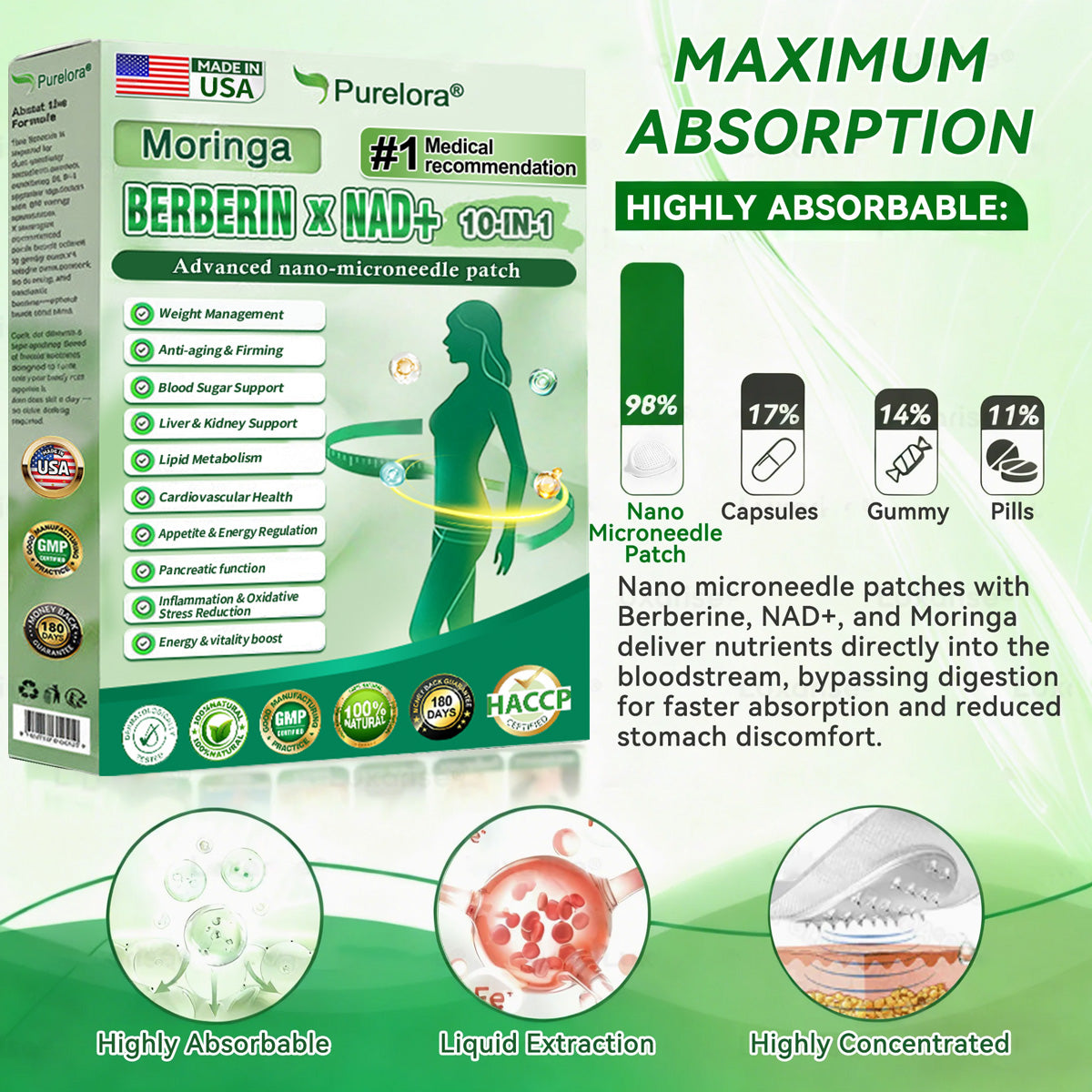 💎 Popular Choice | Purelora® Moringa Berberine × NAD⁺ 10-in-1 Nano Microneedle Patch (Just once daily, visible changes in 7 days) ✅ Supports weight management, loose skin, diabetes care, sleep apnea, joint comfort, and more