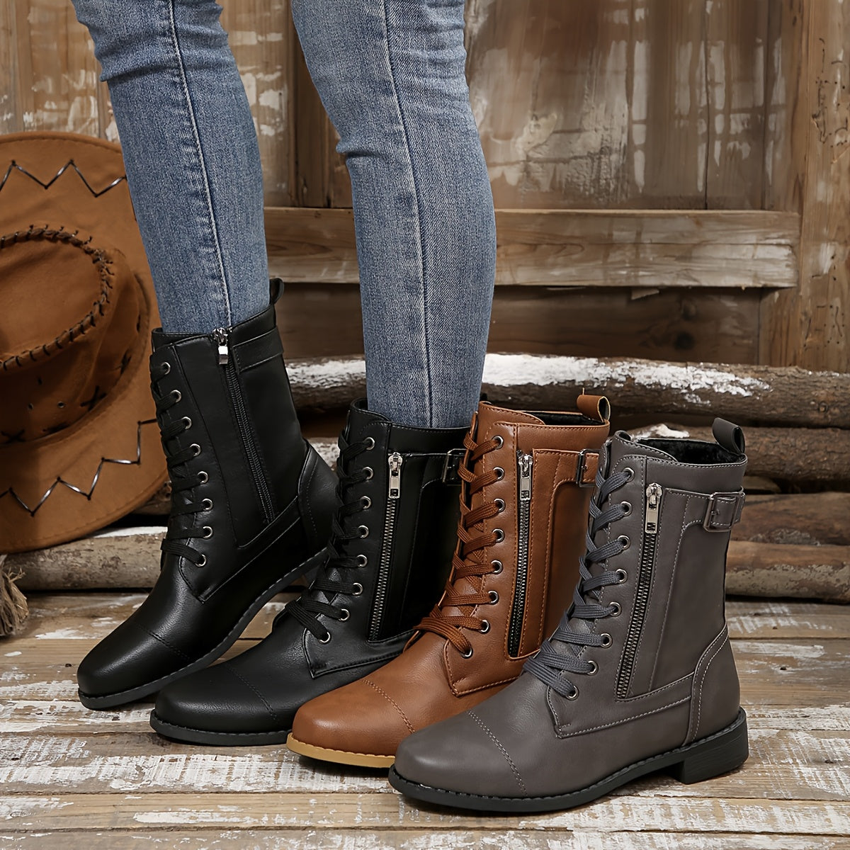 🔥Letzter Tag: 50 % Rabatt – Damen-Lederstiefel mit Reißverschluss – Weite Passform, gepolsterte Sohle zur Schmerzlinderung beim Reiten