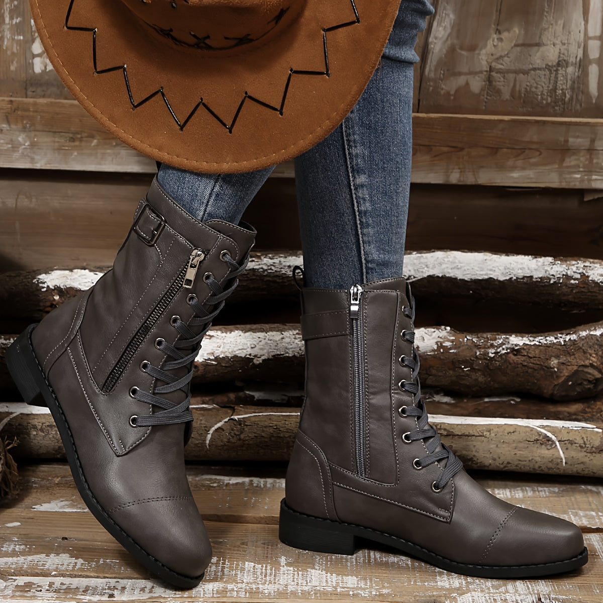 🔥Letzter Tag: 50 % Rabatt – Damen-Lederstiefel mit Reißverschluss – Weite Passform, gepolsterte Sohle zur Schmerzlinderung beim Reiten