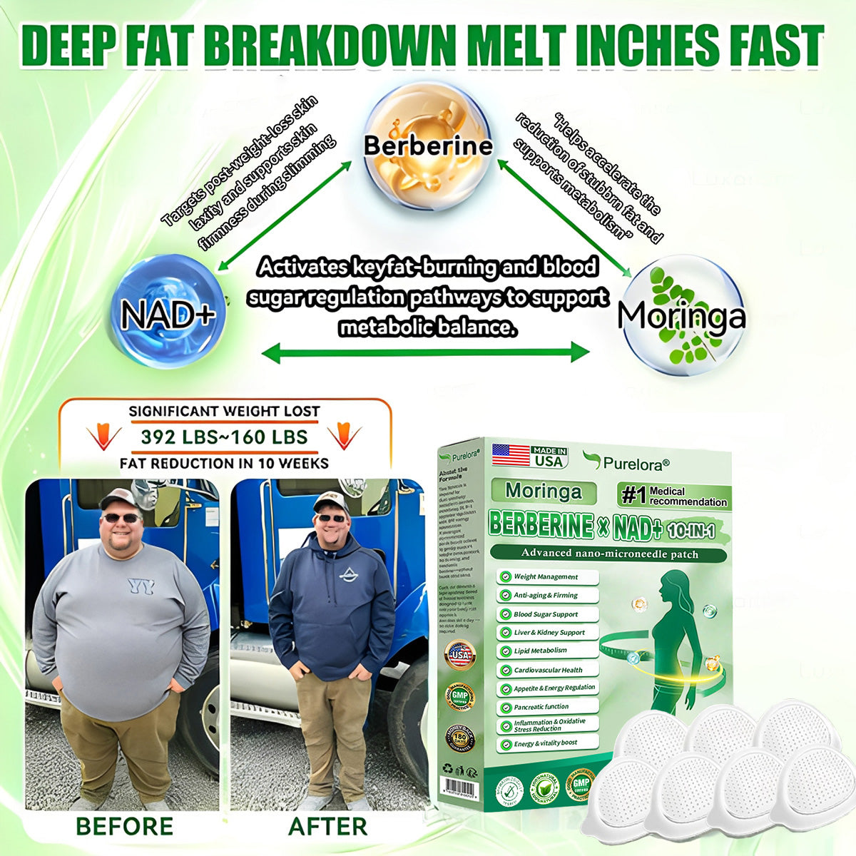 💎 Popular Choice | Purelora® Moringa Berberine × NAD⁺ 10-in-1 Nano Microneedle Patch (Just once daily, visible changes in 7 days) ✅ Supports weight management, loose skin, diabetes care, sleep apnea, joint comfort, and more