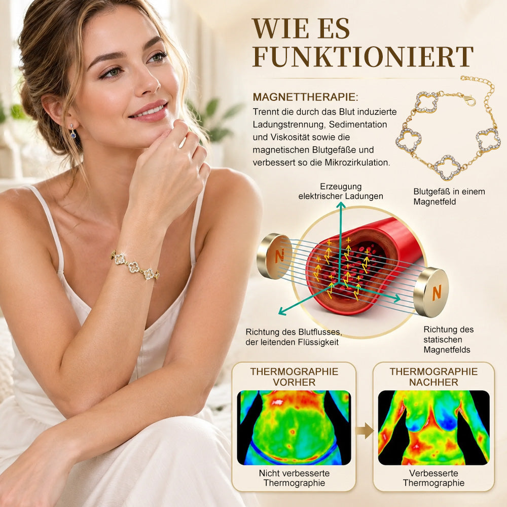 (SONDERVERKAUF – LETZTER TAG: -80 % 🔥) Glücksarmband mit vierblättrigem Kleeblatt – Lymph-Vitalität und Magnettherapie