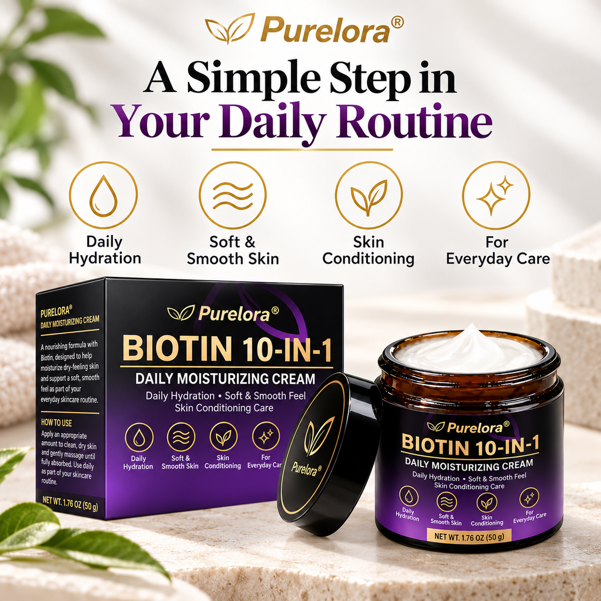 PURELORA® Biotin Daily Moisturizing Cream – 10-in-1 Formula for Everyday Skin Care