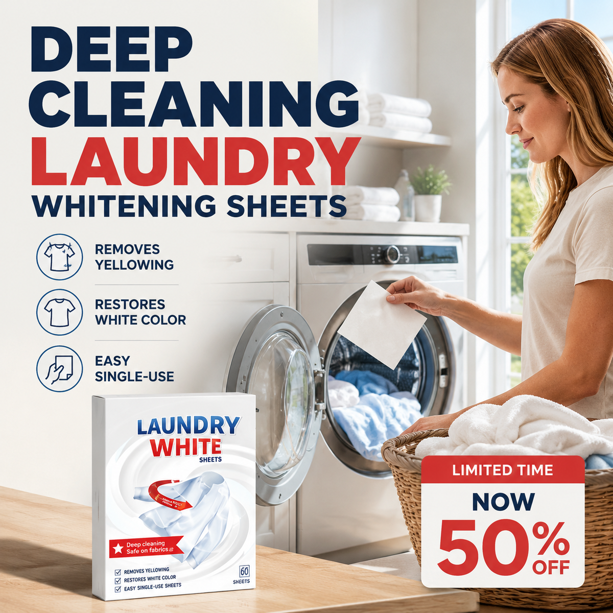 🤍Last Day 50% OFF--Deep Cleaning Laundry Whitening Sheets🌿