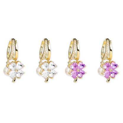 ✅ Trusted Choice丨Germanium Earrings Lymphatic Magnetotherapy for Weight Loss Purple Crystal Four-Leaf Flower Pearl New Light Luxury Ear Accessor