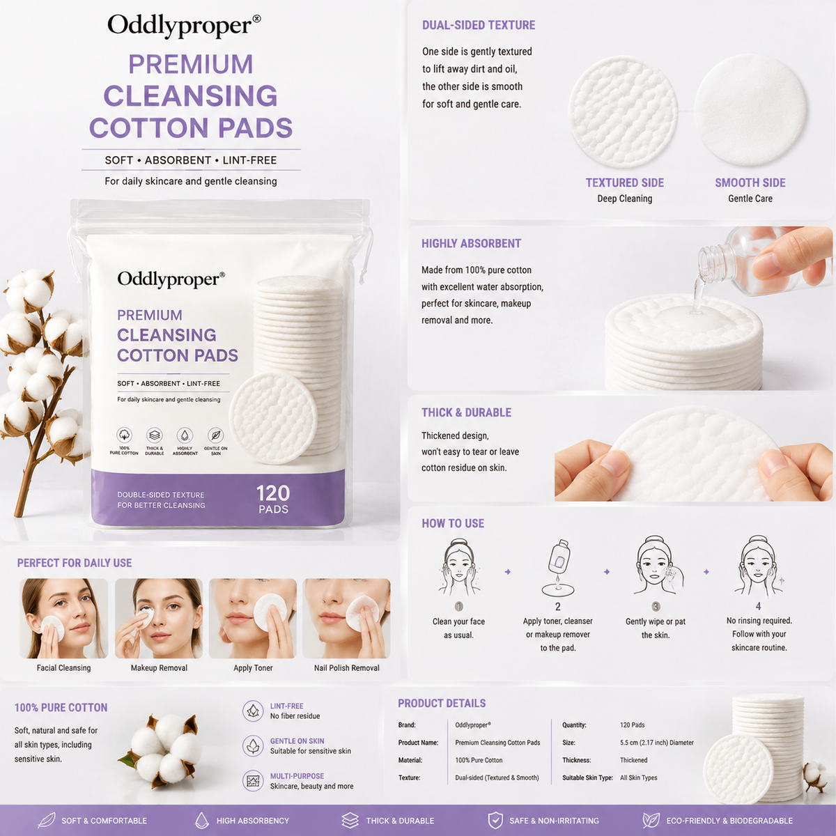 Oddlyproper® Premium Cleansing Cotton Pads