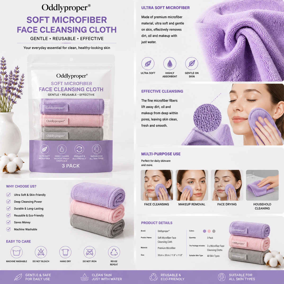 Oddlyproper® Soft Microfiber Face Cleansing Cloth