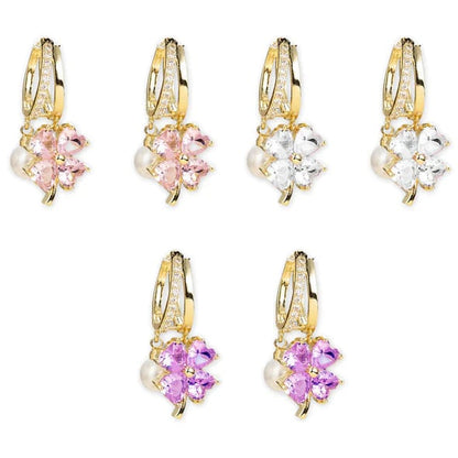 ✅ Trusted Choice丨Germanium Earrings Lymphatic Magnetotherapy for Weight Loss Purple Crystal Four-Leaf Flower Pearl New Light Luxury Ear Accessor