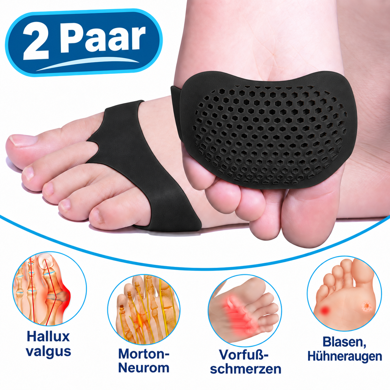 Schwarz - 4 Polster (2 Paar👣)