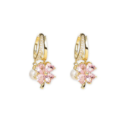 ✅ Trusted Choice丨Germanium Earrings Lymphatic Magnetotherapy for Weight Loss Purple Crystal Four-Leaf Flower Pearl New Light Luxury Ear Accessor