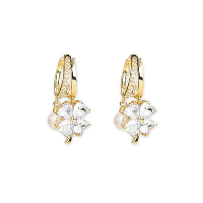 ✅ Trusted Choice丨Germanium Earrings Lymphatic Magnetotherapy for Weight Loss Purple Crystal Four-Leaf Flower Pearl New Light Luxury Ear Accessor